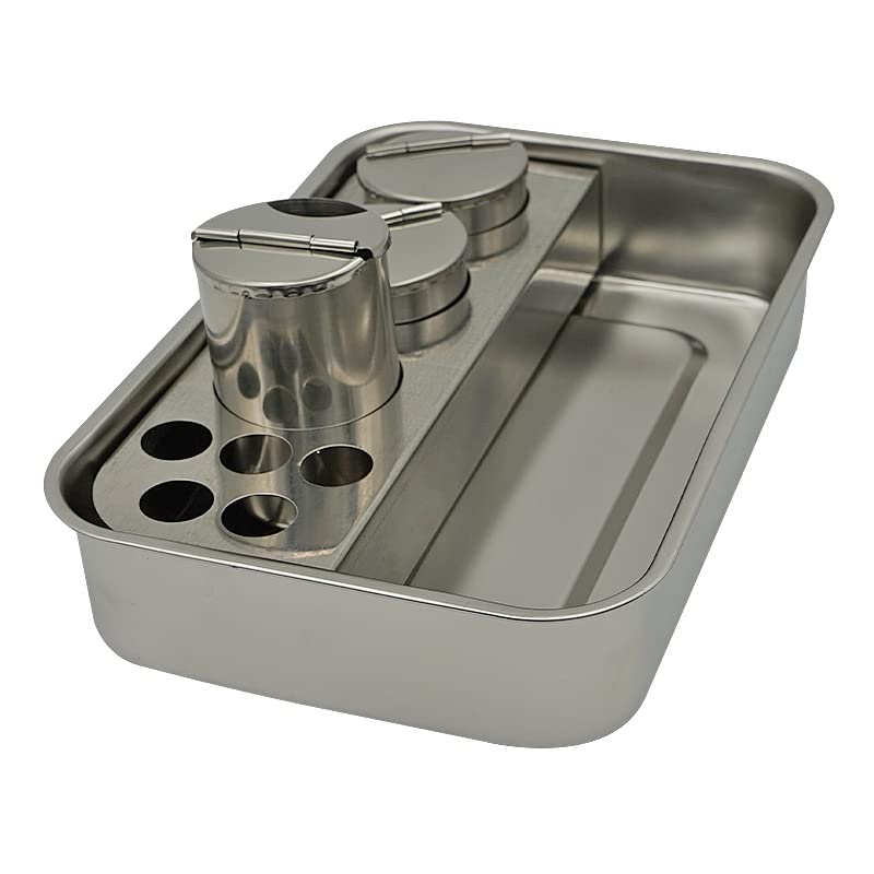 Stainless Steel Dental Tool Tray with 4 Bottles - Dentist Instrument Storage Box for Oral Material Organization - Professional Dental Lab Equipment for Dentists, Clinics & Home Use