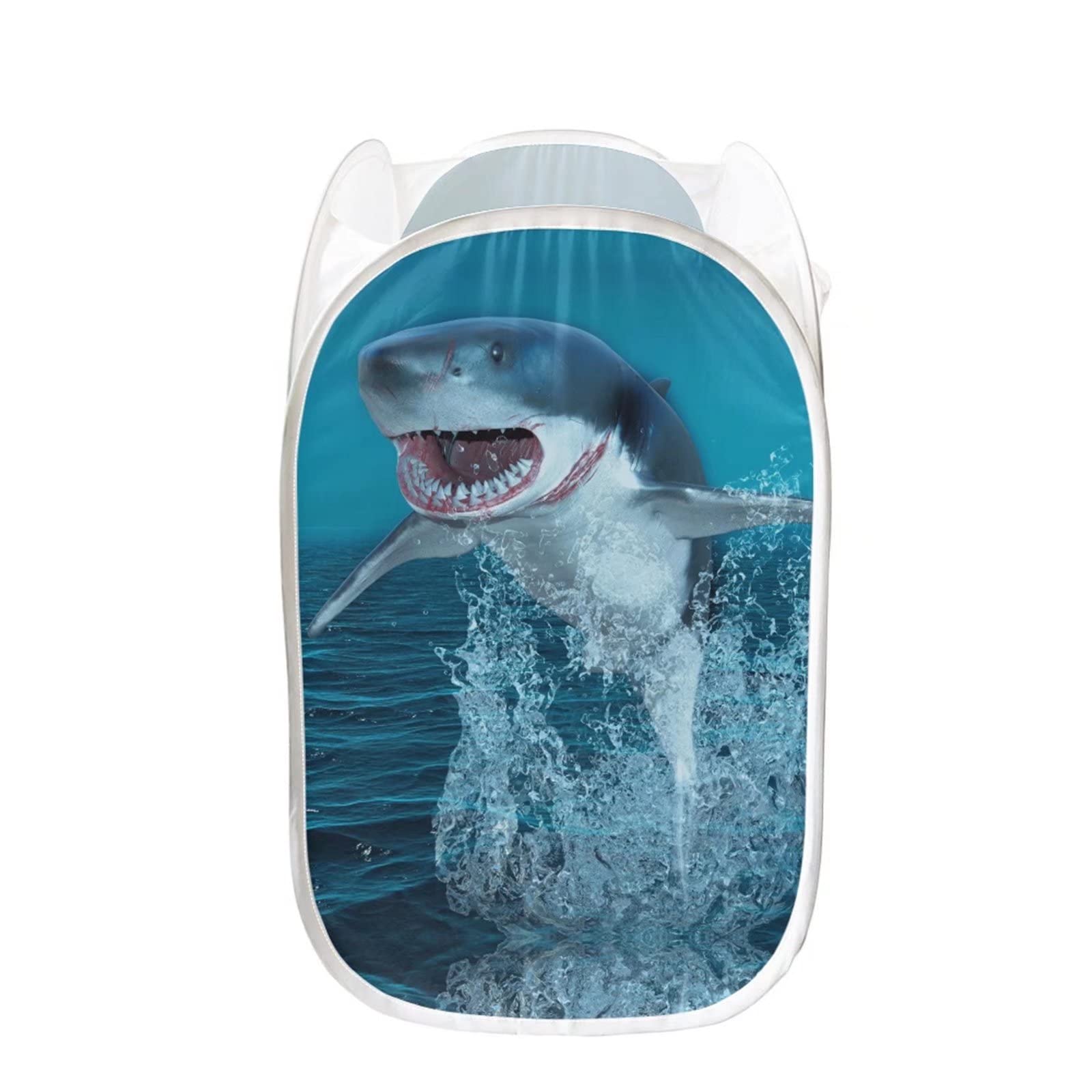 Uourmeti Shark Pop-Up Collapsible Laundry Hamper - Large Mesh Foldable Dirty Clothes Basket for Boys & Kids - Heavy Duty Laundry Organizer for Dorm, Bedroom & Laundry Room Storage - Perfect for Kids' Rooms, College Dorms & Home Organization