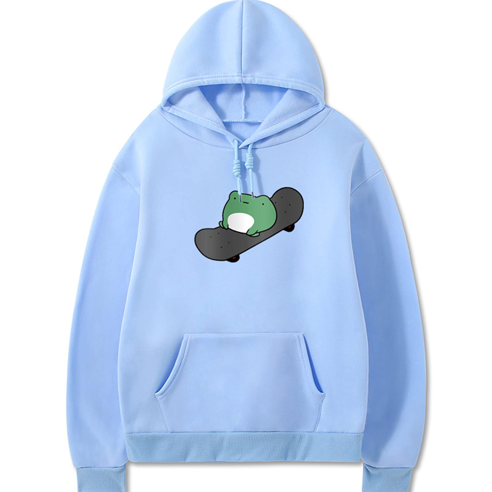 CORIRESHA Women's Cute Cartoon Frog Print Hooded Sweatshirt - Long Sleeve Pullover Hoodie with Drawstring for Casual Wear, Street Style & Loungewear