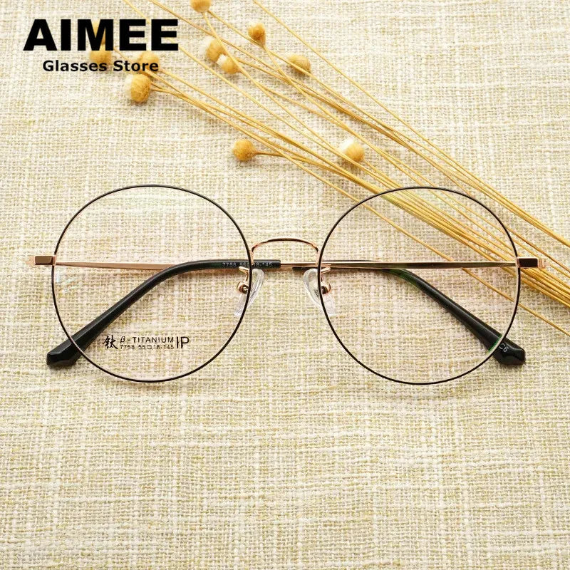 Aimee Unisex Full Rim Round Titanium Eyeglasses 33566 - Lightweight & Durable Frame for Men & Women - Perfect for Reading, Work & Everyday Use