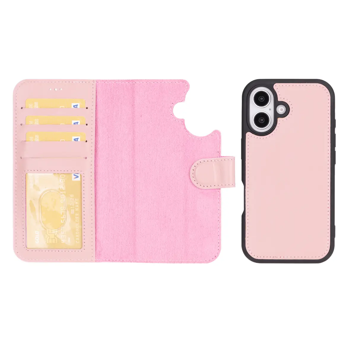 Pink Leather Wallet Case for iPhone 16 - Slim Protective Phone Cover with Card Slots | Perfect for Everyday Use, Travel & Business (Fits iPhone 16 Regular Model)