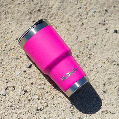 MalloMe BEARCLAW 30oz Insulated Stainless Steel Tumbler with Handle & Straw - Leakproof Travel Coffee Mug for Hot & Cold Drinks - Reusable Water Cup with 2 Lids, Brush & Straw - Perfect for Office, Gym, Camping & Outdoor Activities - Cupcake Pink