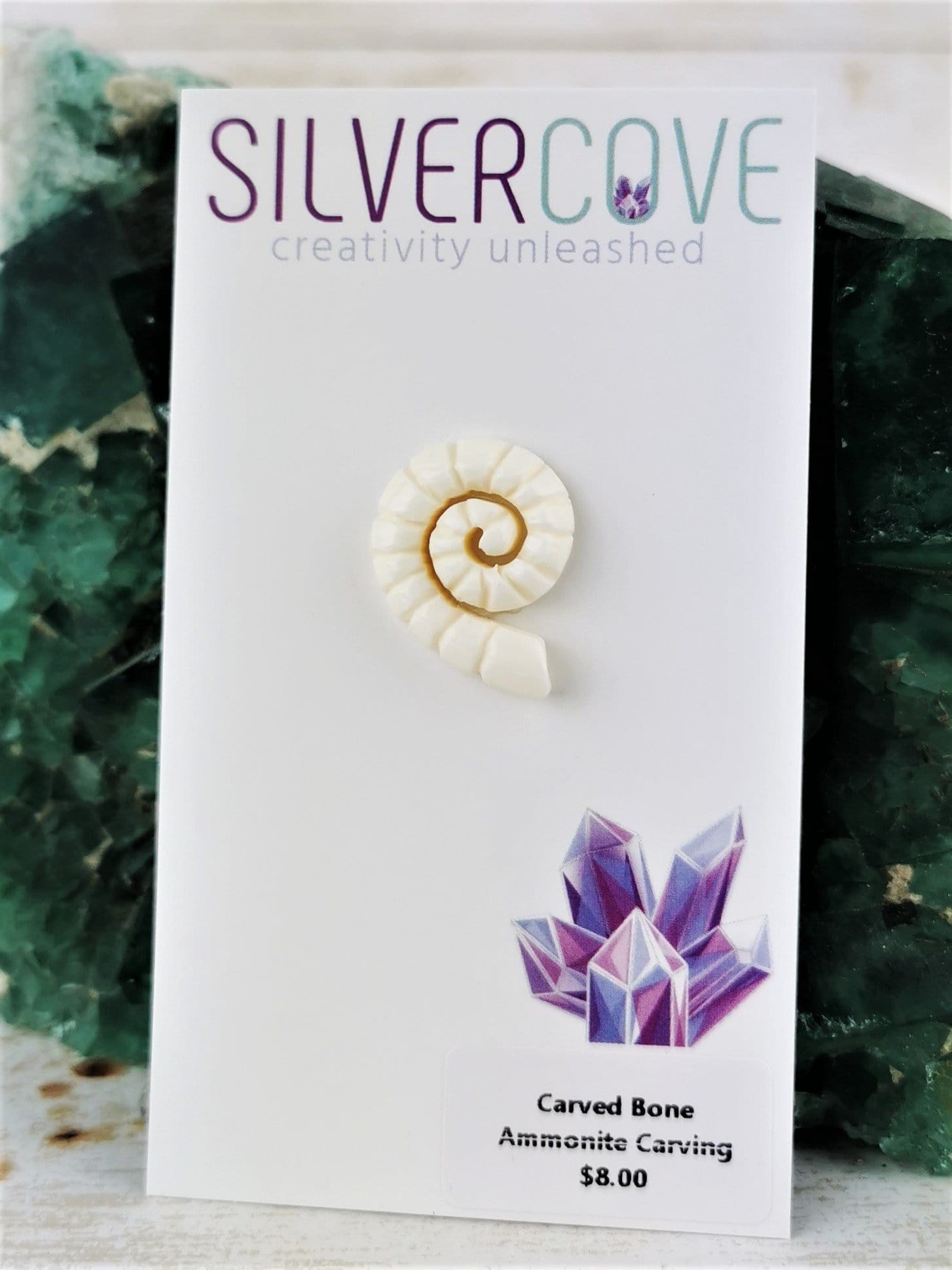 Authentic Carved Bone Ammonite Fossil - Unique Home Decor & Spiritual Healing Stone for Meditation & Yoga Spaces