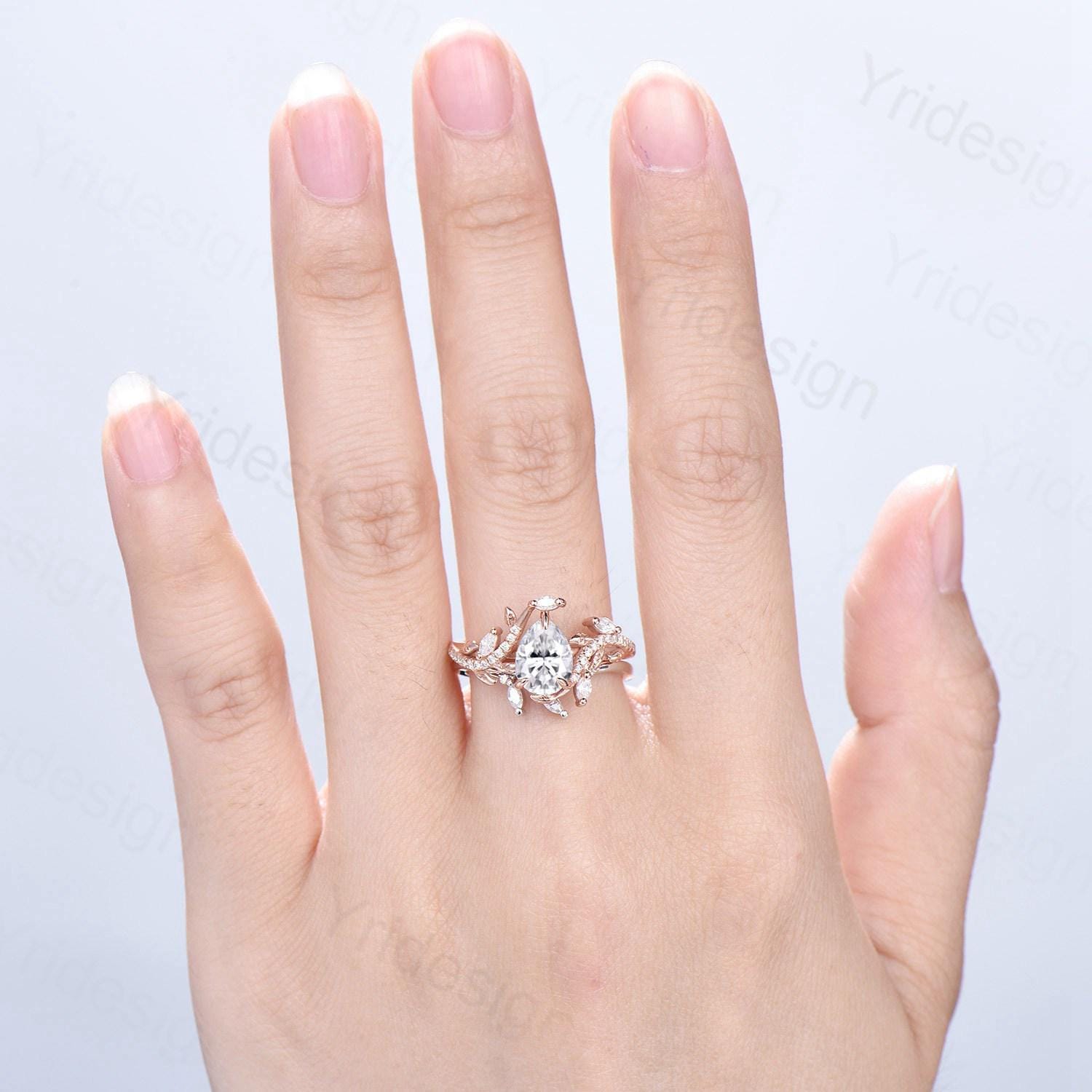 Pear Shaped Brilliant Moissanite Engagement Ring Set - Nature Inspired Snake Eternity Wedding Band - Moissanite Promise Bridal Jewelry - Perfect Gift for Women - Ideal for Proposals, Anniversaries & Special Occasions