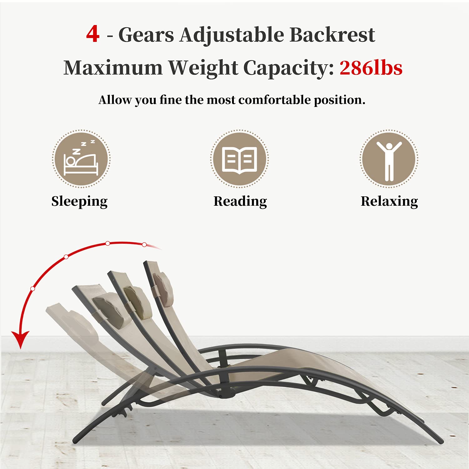 Outdoor Patio Chaise Lounge Chairs Set of 2 - Adjustable Backrest (5 Positions) with Headrest - Waterproof Poolside & Balcony Furniture - Cappuccino Color - Perfect for Sunbathing, Relaxing by the Pool, or Lounging on Your Deck