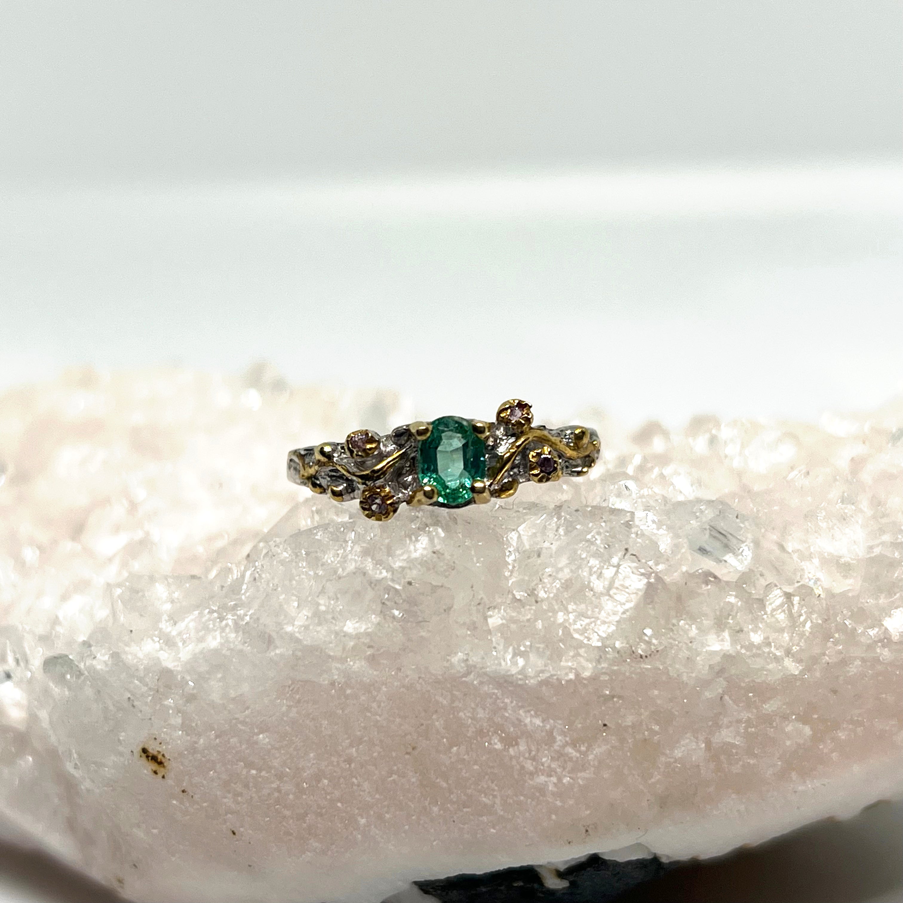 Emerald & Sapphire 925 Sterling Silver 18K Gold Ring Size 7 - Elegant Birthstone Jewelry for Women, Perfect for Anniversary, Birthday & Special Occasion Gifts
