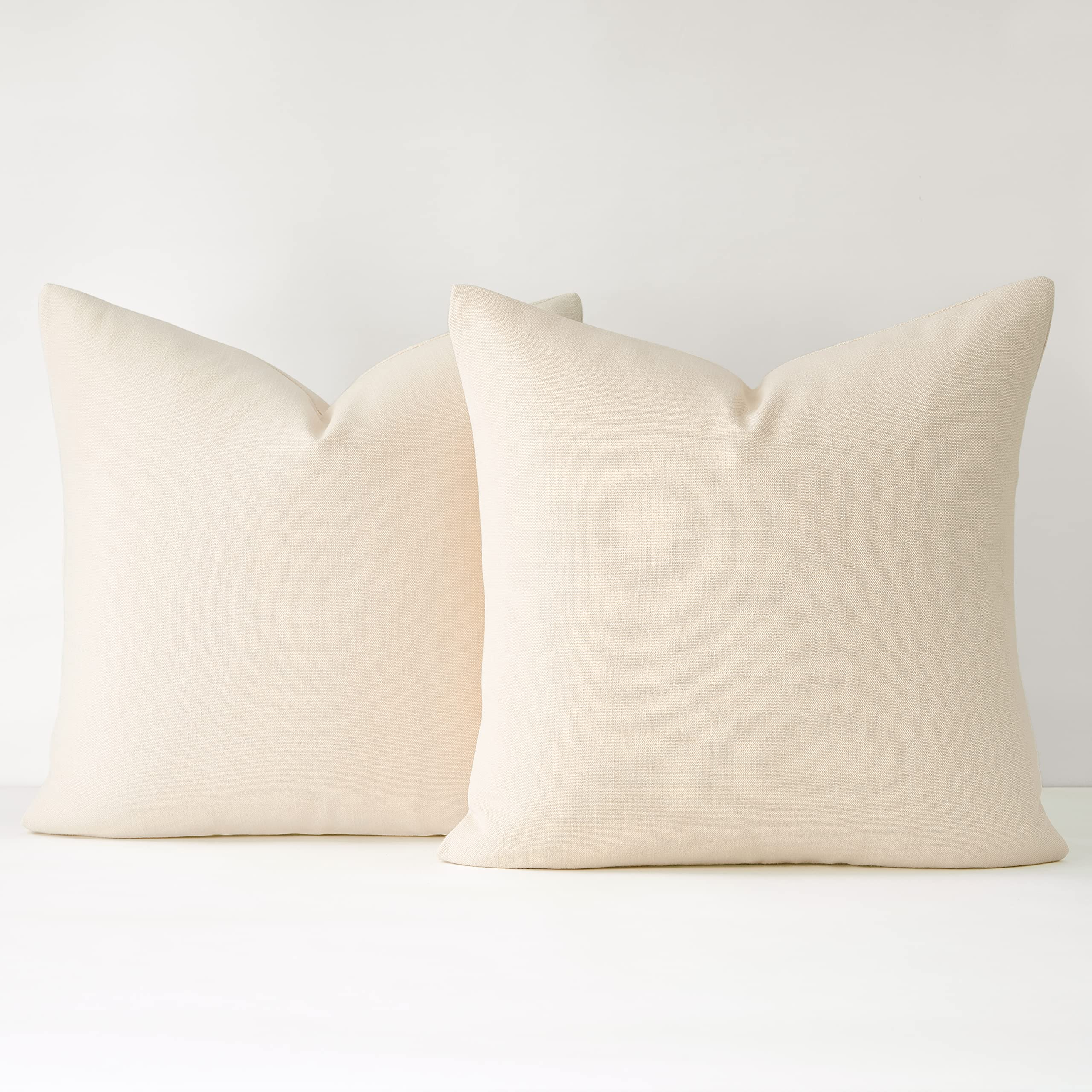 Mixhug Decorative Linen Throw Pillow Covers Set of 2 - 16x16 Inch Farmhouse Cushion Covers for Couch, Bed & Home Decor - Soft Beige Linen Pillow Shams for Living Room, Bedroom & Sofa Styling