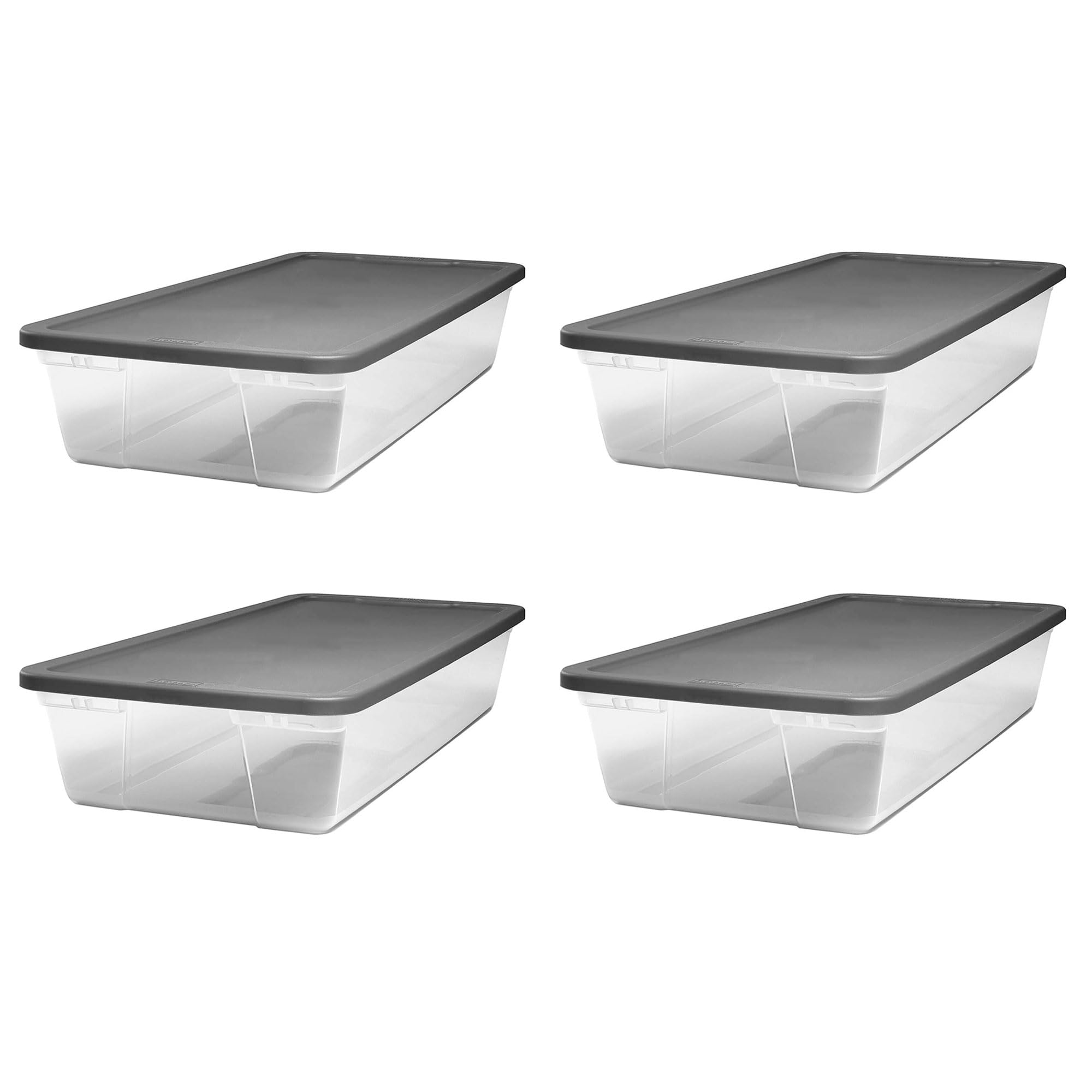 HOMZ 4-Pack Large Clear Plastic Storage Bins with Secure Lids - 41 Quart Gray Organizer Containers for Home, Office & Garage Storage Solutions