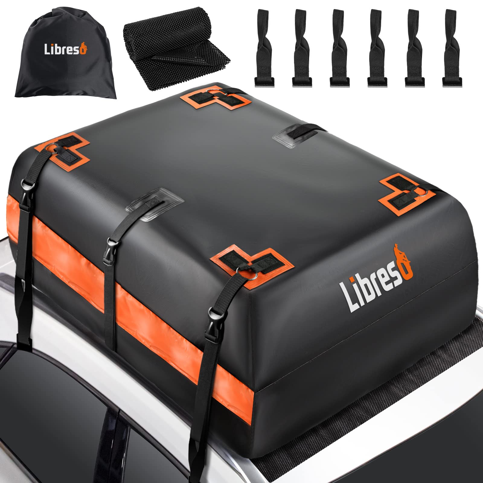 21 Cu Ft Waterproof Car Rooftop Cargo Carrier Bag with Metal Rings & Adjustable Straps - Fits All Vehicles With/Without Roof Rack | Durable Roof Top Luggage Bag with Smooth Zipper, Non-Slip Mat & 6 Door Hooks | Perfect for Road Trips, Camping & Outdoor Adventures