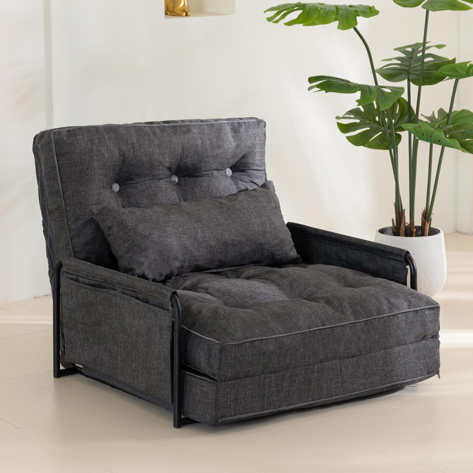 MAXYOYO Adjustable Floor Sofa Bed - Convertible Folding Couch with Removable Pillows, Single Size Grey - Perfect for Small Spaces, Guest Rooms & Cozy Living Room Lounging