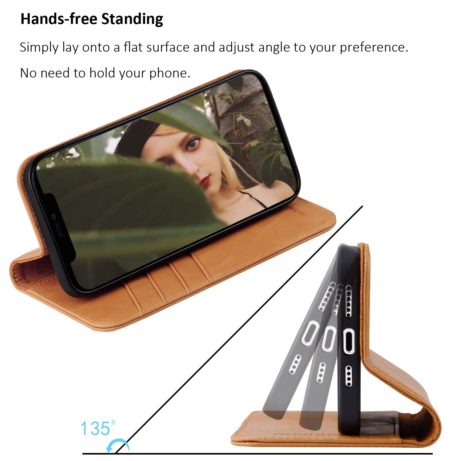 Premium Genuine Leather Flip Wallet Case for iPhone 12 Pro Max 6.7