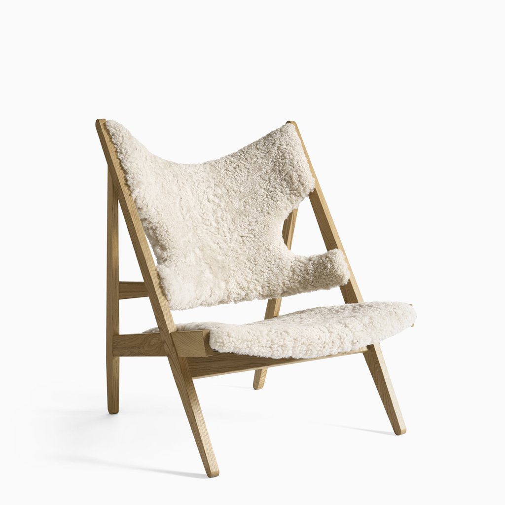 AUDO CPH Knitting Lounge Chair with Natural Oak Base & Sheepskin - Modern Scandinavian Design for Living Room, Bedroom, or Office - Cozy Reading Nook & Relaxation Furniture