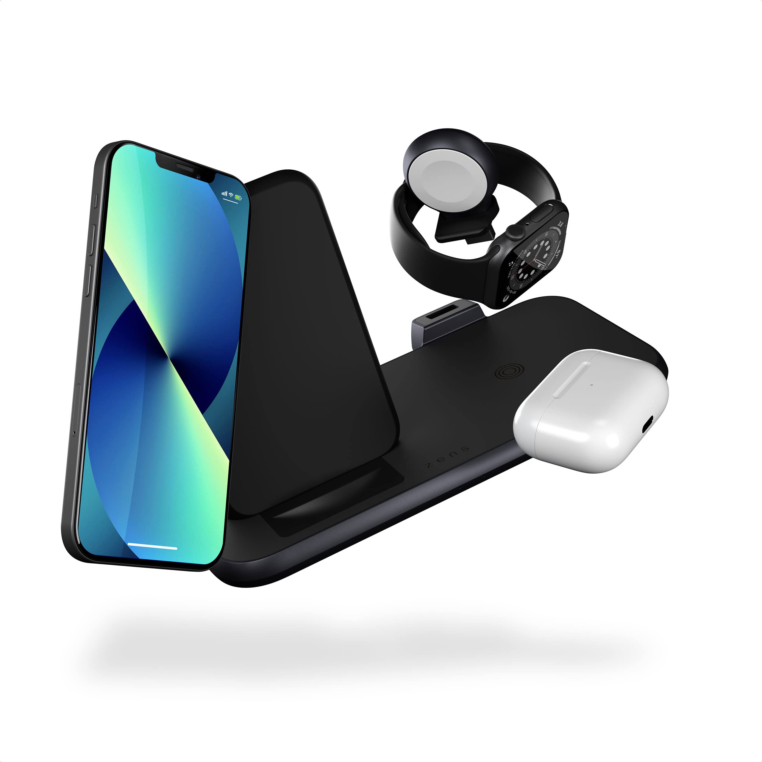 Premium Zens Aluminium 4-in-1 Wireless Charging Stand with 45W USB-C PD - Fast Charge for iPhone, Samsung, AirPods & Apple Watch - Perfect for Home, Office & Nightstand Use
