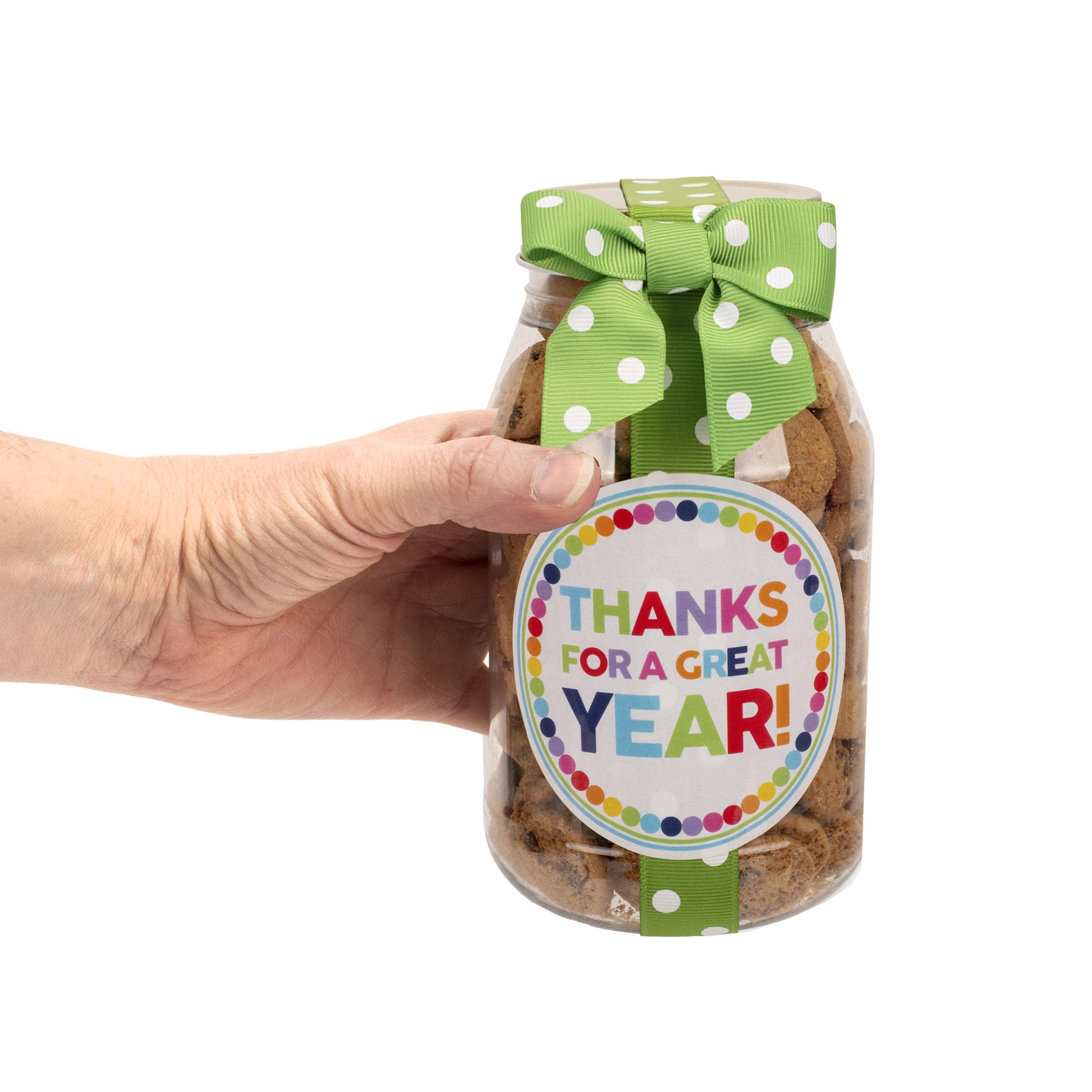 100 North Oh Sugar Sweets Mini Chocolate Chip Cookies - Rainbow Dot 10oz Plastic Quart Jar (2-Pack) | Bulk Baking Supplies, Party Favors & Holiday Gifts