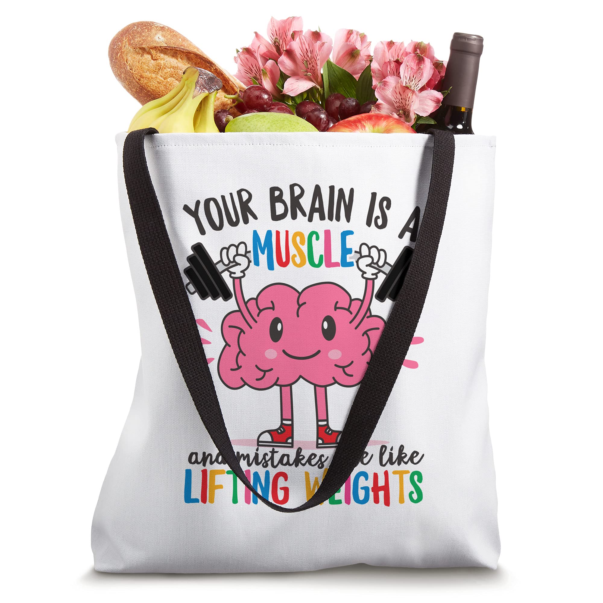 Growth Mindset Quotes Tote Bag - Motivational Smart Brain Muscle Design - Perfect for School, Work & Gym