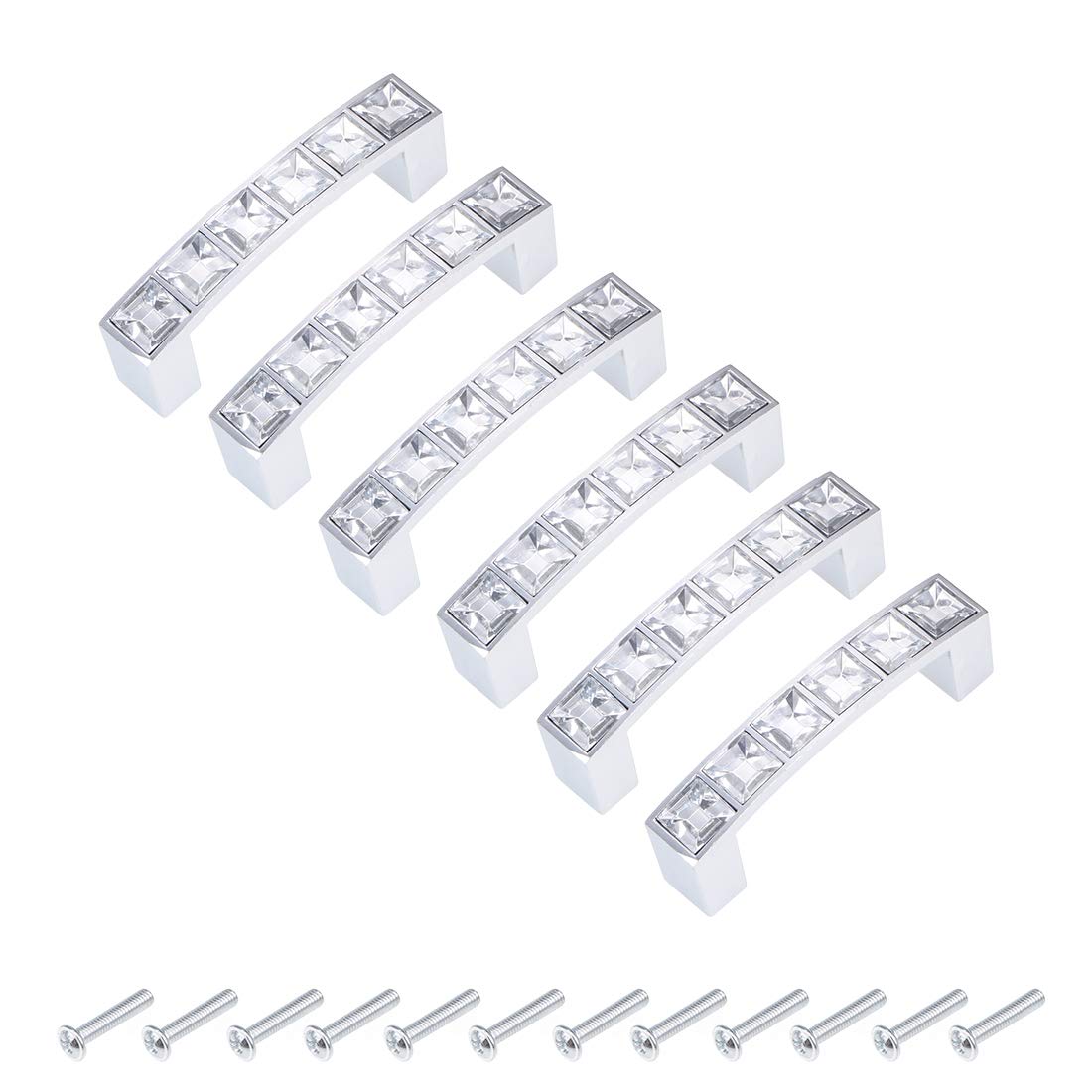 uxcell 64mm Cabinet Pulls Drawer Handles - Alloy Crystal Knobs with Screws (6 Pack) - Perfect for Kitchen Cabinets, Dressers & Furniture Upgrades