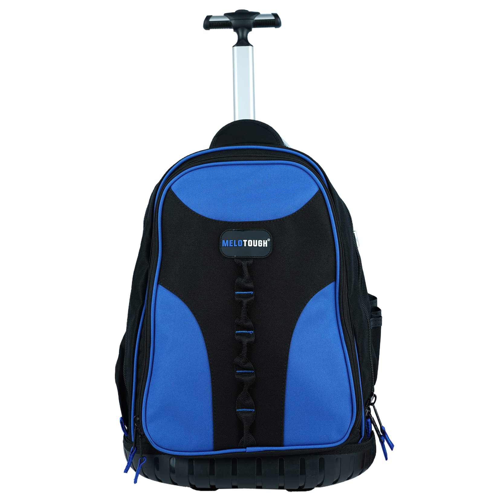 Heavy Duty Rolling Tool Backpack with 37 Pockets - Water Resistant Wheeled Automotive Tool Bag for Tradesmen - Large Interior Organizer (Blue) - Perfect for Mechanics, Electricians & Construction Workers