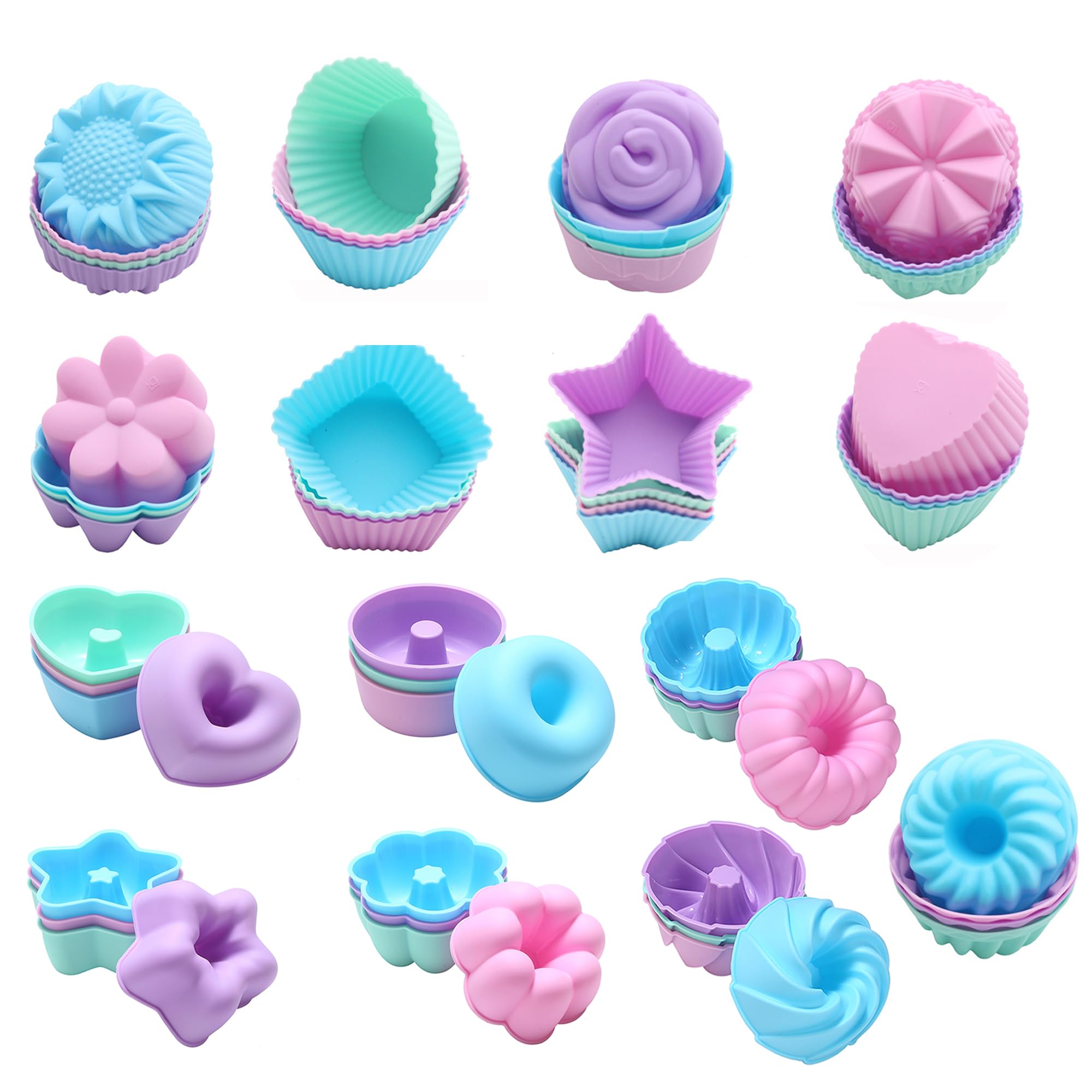 60 Pack Silicone Donut Molds - Nonstick Stackable Baking Cups for Muffins, Jelly, Bagel - Reusable Oven, Microwave & Dishwasher Safe - Perfect for Home Baking, Party Treats & DIY Desserts
