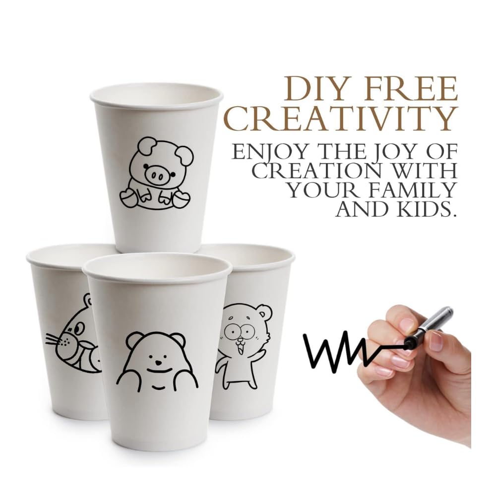 FAMASTON 12 oz Disposable Coffee Cups with Lids - White Paper Cups & Plastic Lids for Hot Beverages, Tea, Hot Chocolate - Insulated Travel Cups for Home, Office, Cafes, Parties & Weddings (50 Pack) - Perfect for Morning Coffee, Office Breaks, and Catering Events