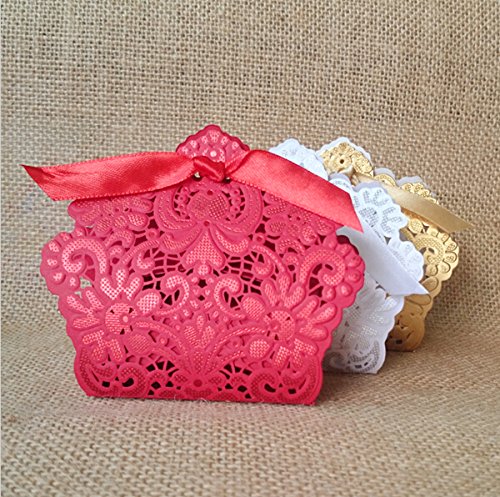 150 Gold/Red/White Wedding Favor Candy Boxes - Elegant Wedding Party Favors, Bridal Shower Gifts & Decoration - Perfect for Wedding Receptions, Anniversary Celebrations and Special Events