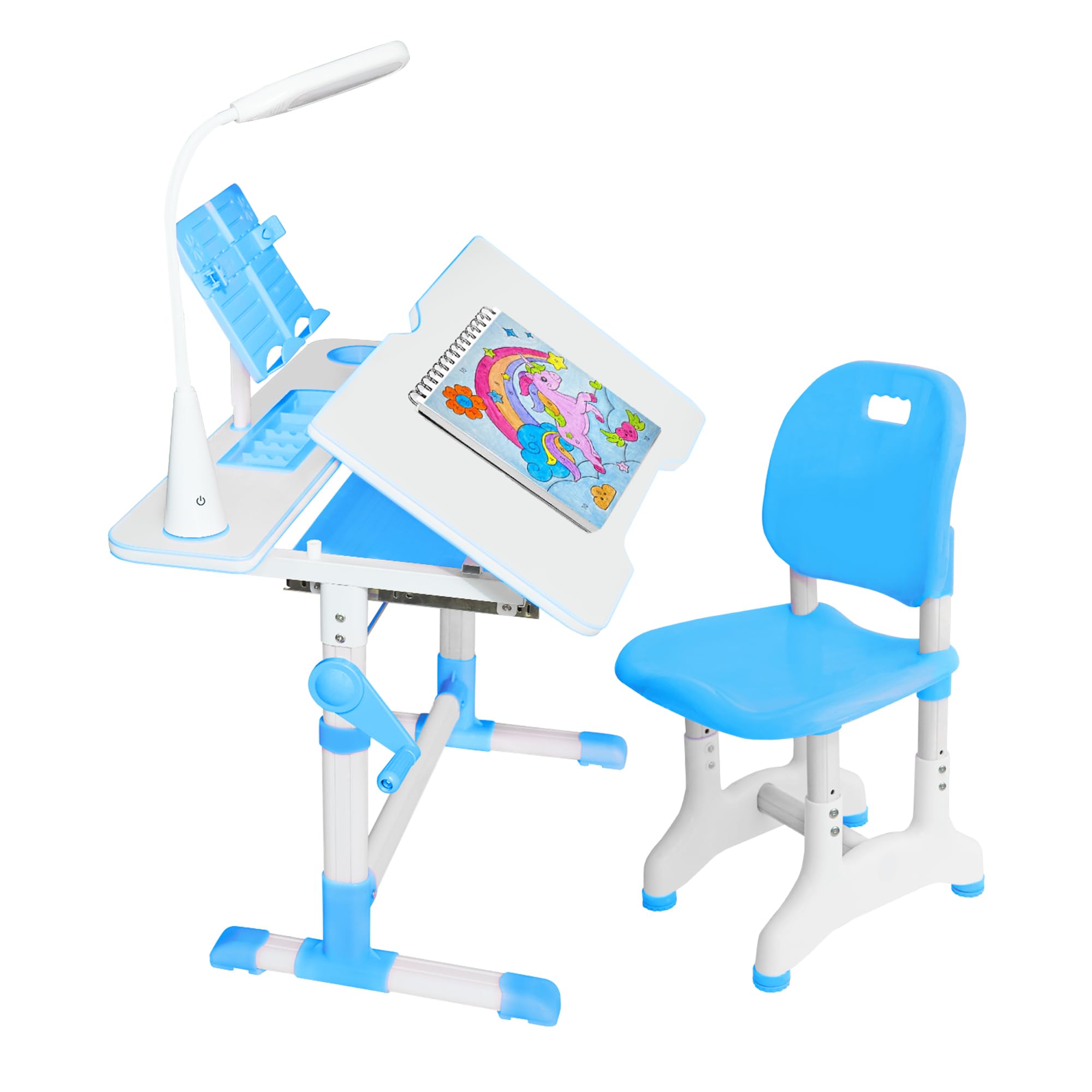 Gorilla Gadgets Adjustable Kids Table and Chair Set - Height Adjustable Children's Study Desk with Night Light for Bedroom, Playroom & Homeschooling (DSK-Kids-BLU) - Perfect for Learning, Drawing & Playtime Activities