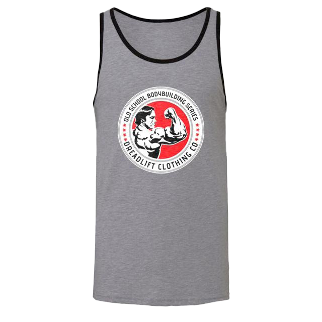 Dreadlift Old School Bodybuilding Tank Top – Grey & Black – Gym Workout & Weightlifting Apparel for Men