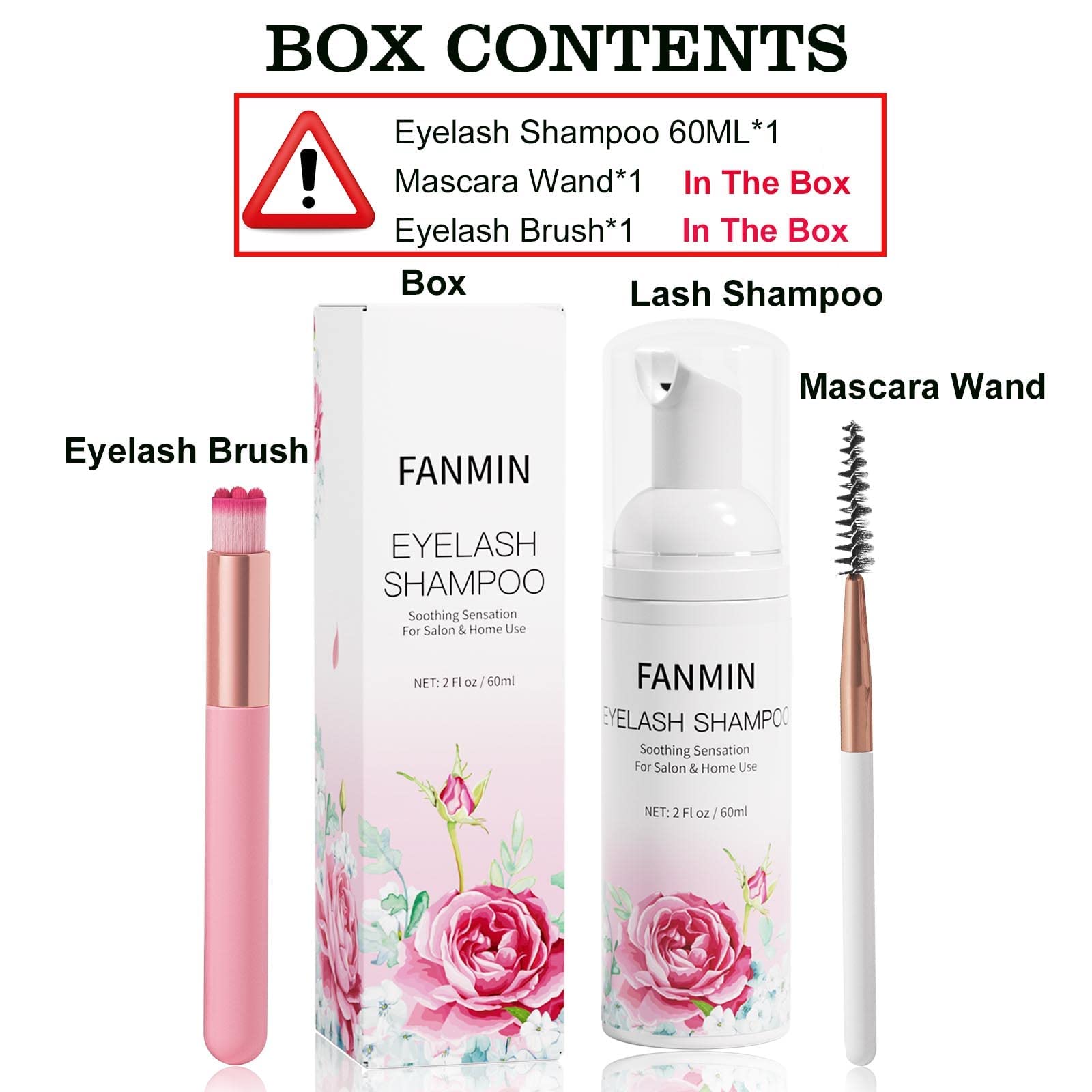 **Eyelash Extension Cleanser 60ml - Sulfate & Paraben Free Lash Wash with Mascara Wand & Brush - Gentle Foaming Cleanser for Extensions - Makeup Remover for Salon & Home Use (2 fl.oz) - Perfect for Daily Lash Care & Professional Treatments**