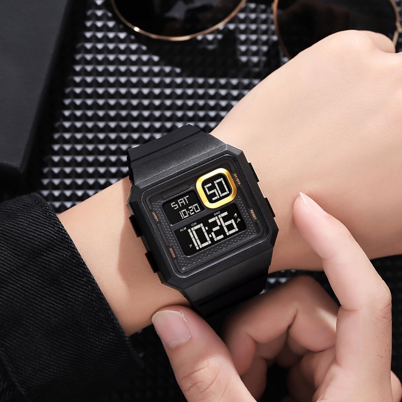 Reginald Men's Big Face Digital Watch - Waterproof LED Chronograph with Silicone Strap, Fashion Square Watch for Outdoor Sports & Casual Wear