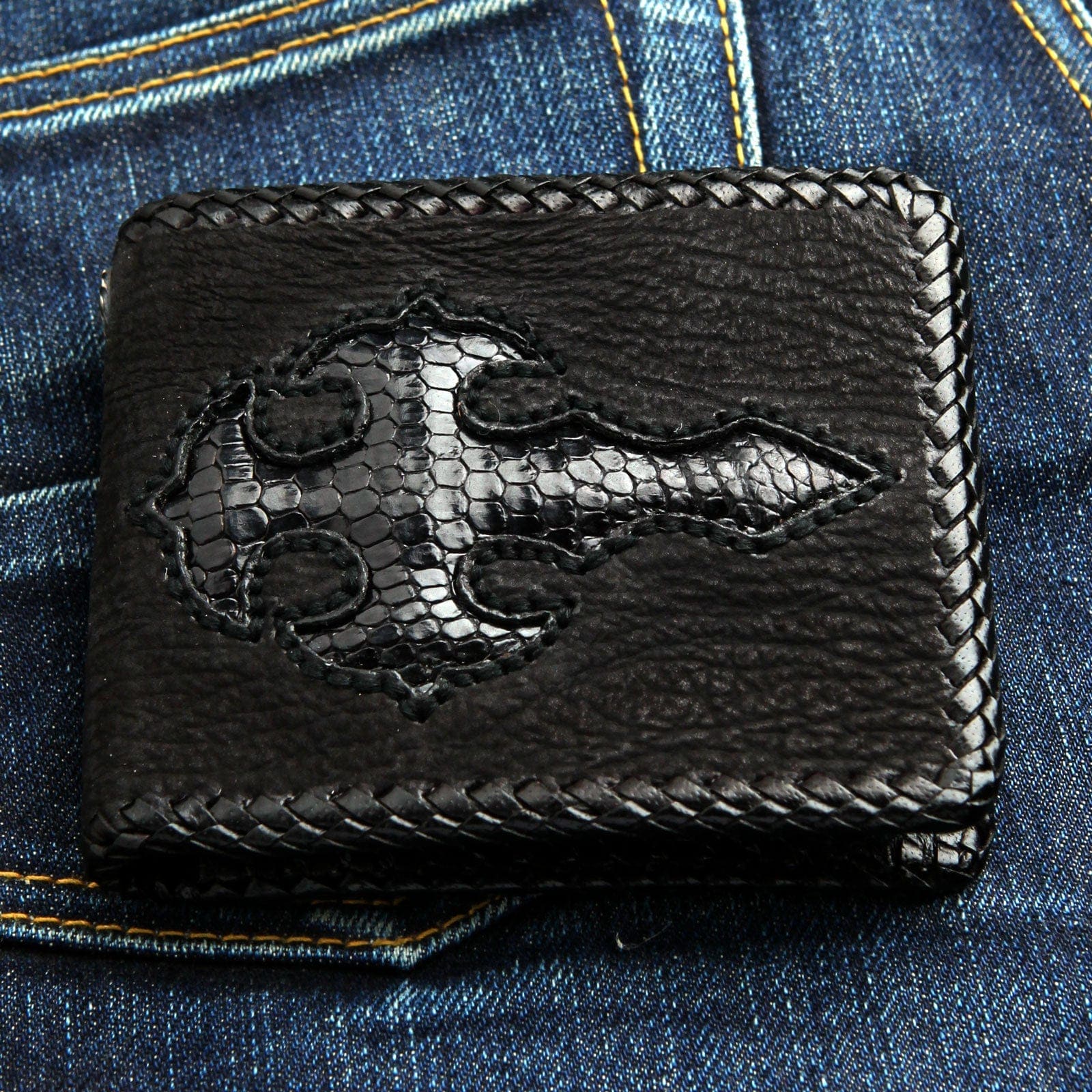Genuine Leather Bifold Biker Wallet for Men - Cross Black Stylish & Durable RFID Blocking - Perfect for Motorcycle Riders, Travel & Everyday Use