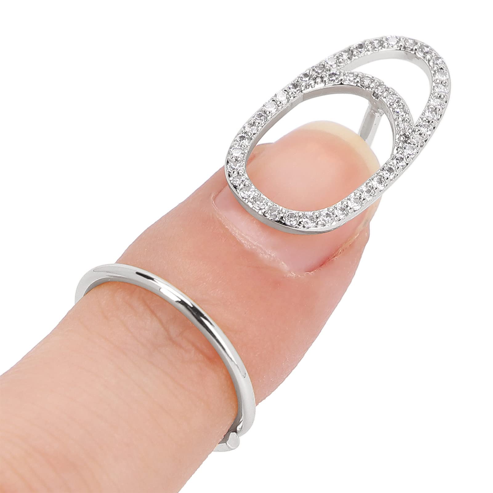 ZJchao Rhinestone Nail Rings for Women - Fashionable Finger Nail Cover Rings, Nail Art Decoration & Accessories (3043 Platinum) - Perfect for Parties, Weddings, and Special Occasions