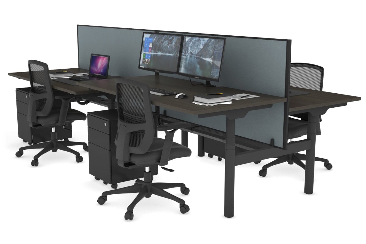 Flexi Premium 4-Person Height Adjustable H Bench Workstation - Black Frame (1600L x 800W) with Cable Management | Ideal for Office, Coworking Spaces & Home Workstations