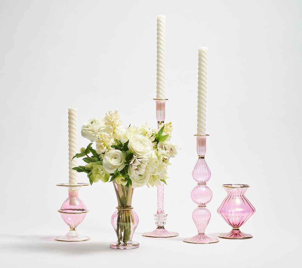 Pink Blossom Candle Holder - Elegant Floral Home Decor for Wedding, Table Centerpiece & Romantic Ambiance