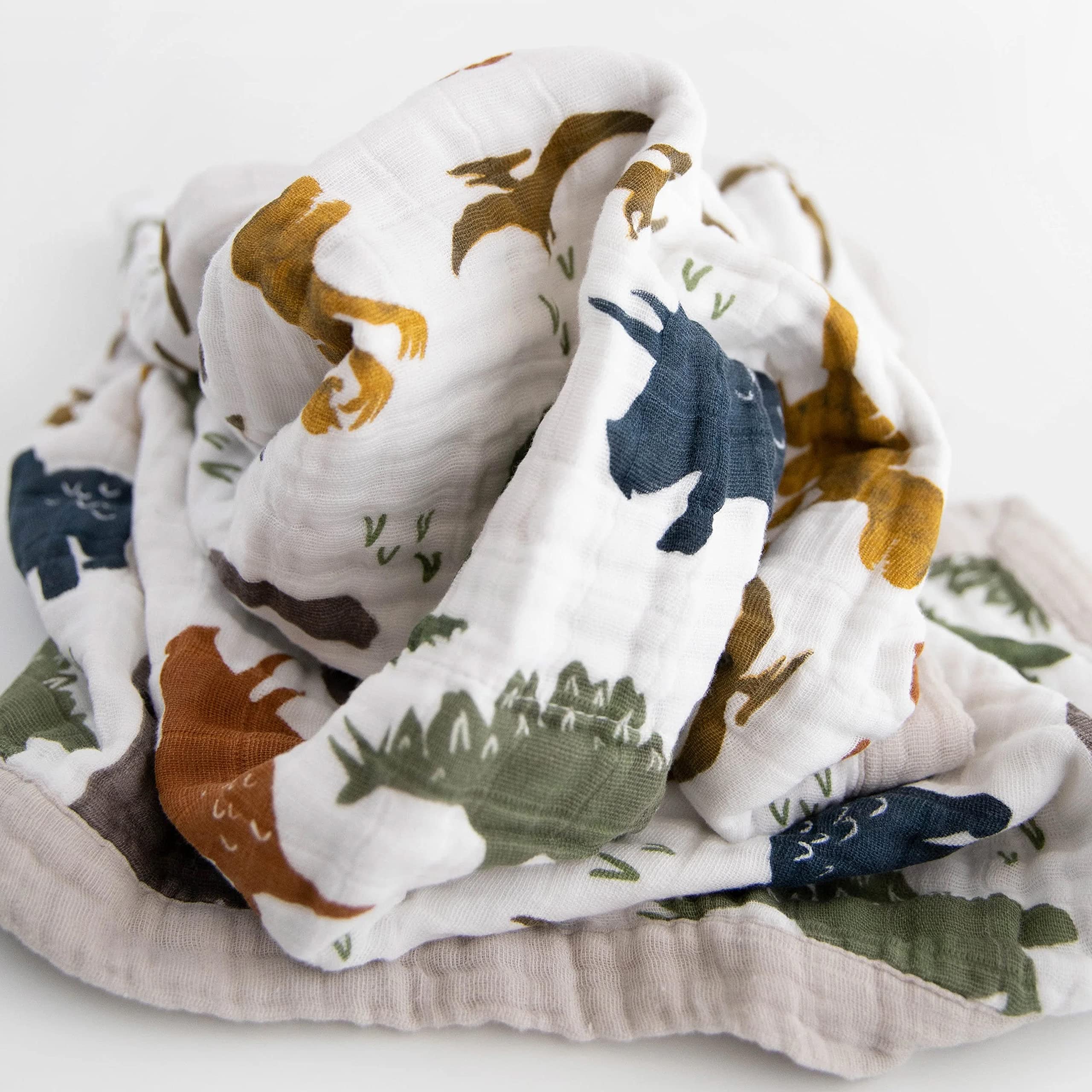 Little Unicorn Dino Friends Baby Blanket - 100% Cotton Muslin Swaddle & Stroller Blanket for Newborns, Infants & Toddlers (30