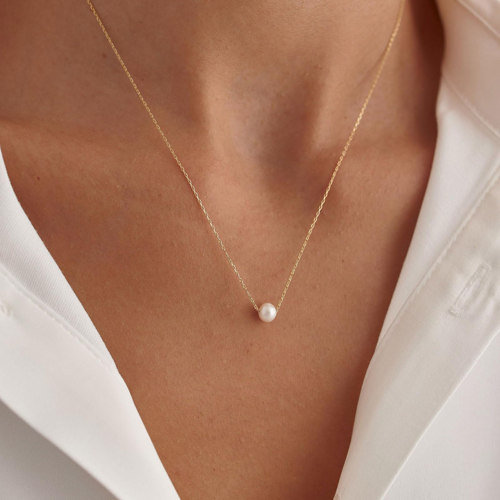 VRIUA 14K Gold Plated Pearl Necklace for Women - Dainty Minimalist Everyday Jewelry, Perfect for Office, Wedding, Party & Gift Giving
