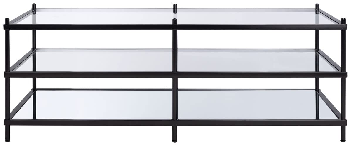 SAFAVIEH Cathal 3-Tier Coffee Table - Matte Black with Glass & Mirror Design for Living Room - Modern End Table with Storage Shelf - Perfect for Small Spaces, Apartments & Lounge Areas