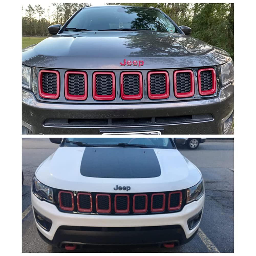 Jeep Compass 2017-2021 Front Grille Inserts Cover Rings Frame Trims Kit - 7PC Red Automotive Exterior Accessories for Off-Road & Street Style Enhancement