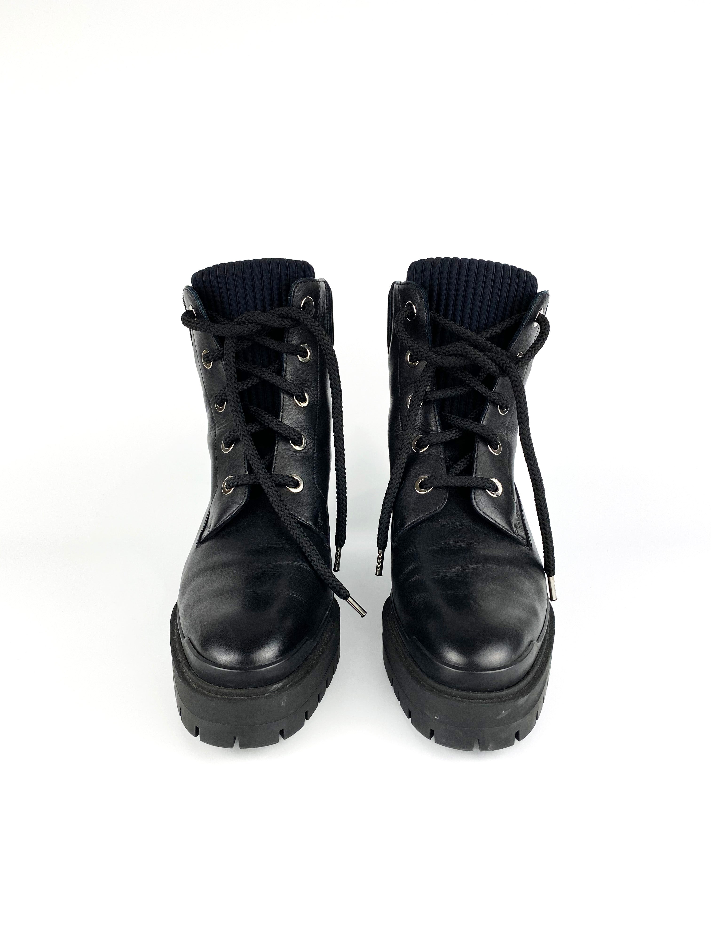 Hermes Black Leather Lace Up Boots for Women - Luxury Designer Ankle Boots for Fall Winter Fashion, Office Wear & Night Out
