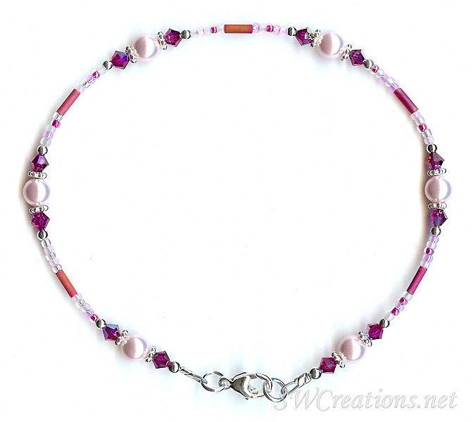 Fuchsia Crystal Sugar n Spice Pearl Anklet - Elegant Beaded Ankle Bracelet for Women, Boho Chic Jewelry Gift for Her, Perfect for Summer Outfits & Beach Vacations