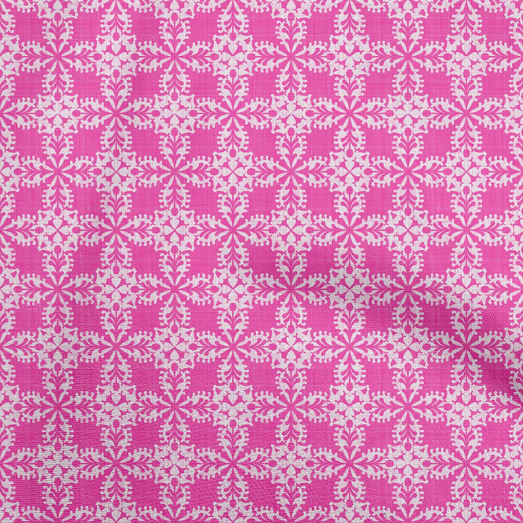oneOone Viscose Chiffon Fabric - Fuschia Pink Geometric Tile Print Dress Material (42 Inch Wide) | Perfect for DIY Dresses, Scarves & Home Decor Projects