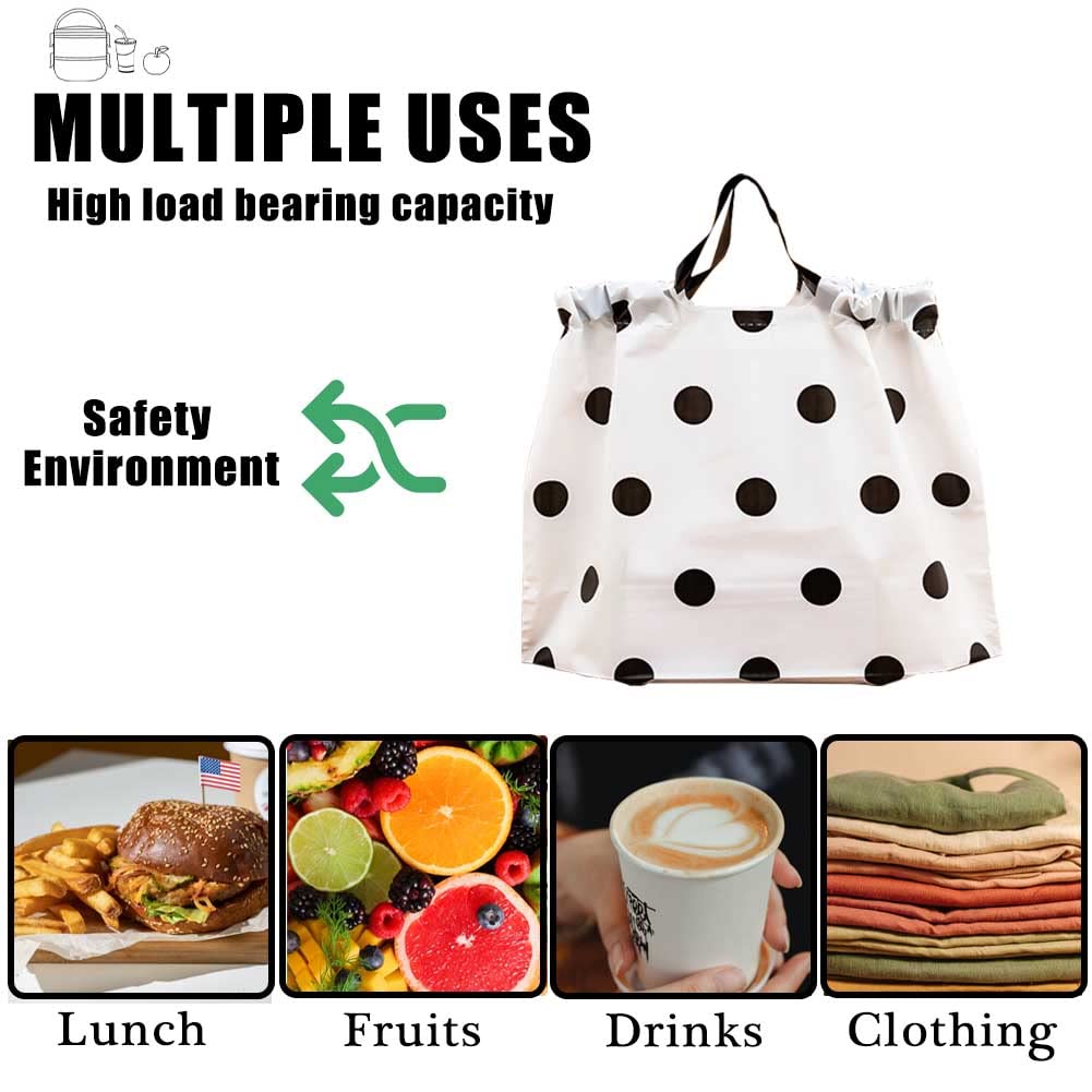 50PCS Thick Plastic Bags with Handles - Reusable Waterproof Takeout Bags, Square Bottom Lunch Bags for Small Business & Restaurant - Carry Out Bags (Polka Dot, Medium) - Perfect for Food Delivery, Picnics & Party Favors