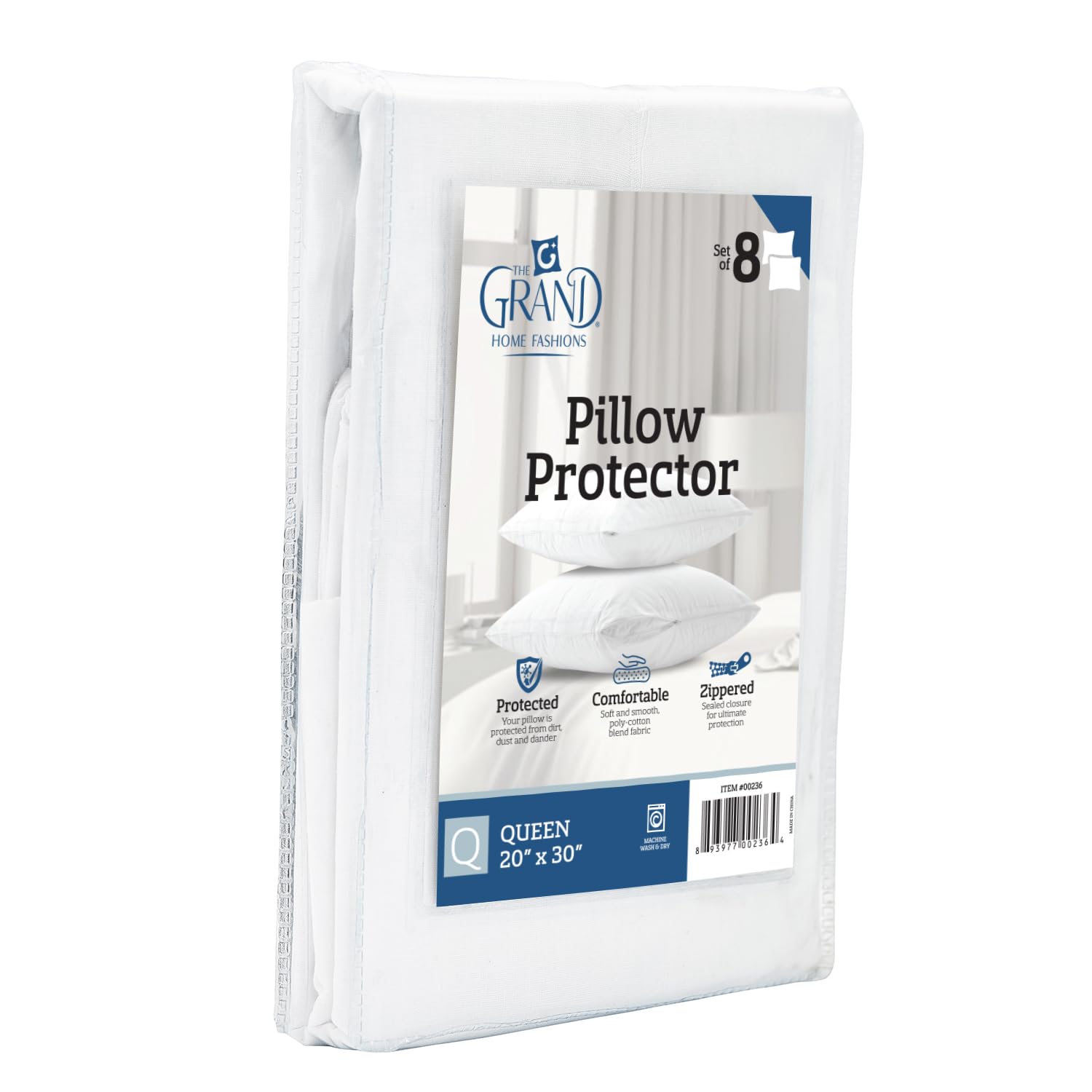 Premium Queen Size Pillow Protector Covers - Breathable Poly-Cotton Blend with Zipper Closure - Moisture Wicking & Hypoallergenic Dust Mite Protection - 2 Pack for Bedroom, Guest Room, or Travel Use