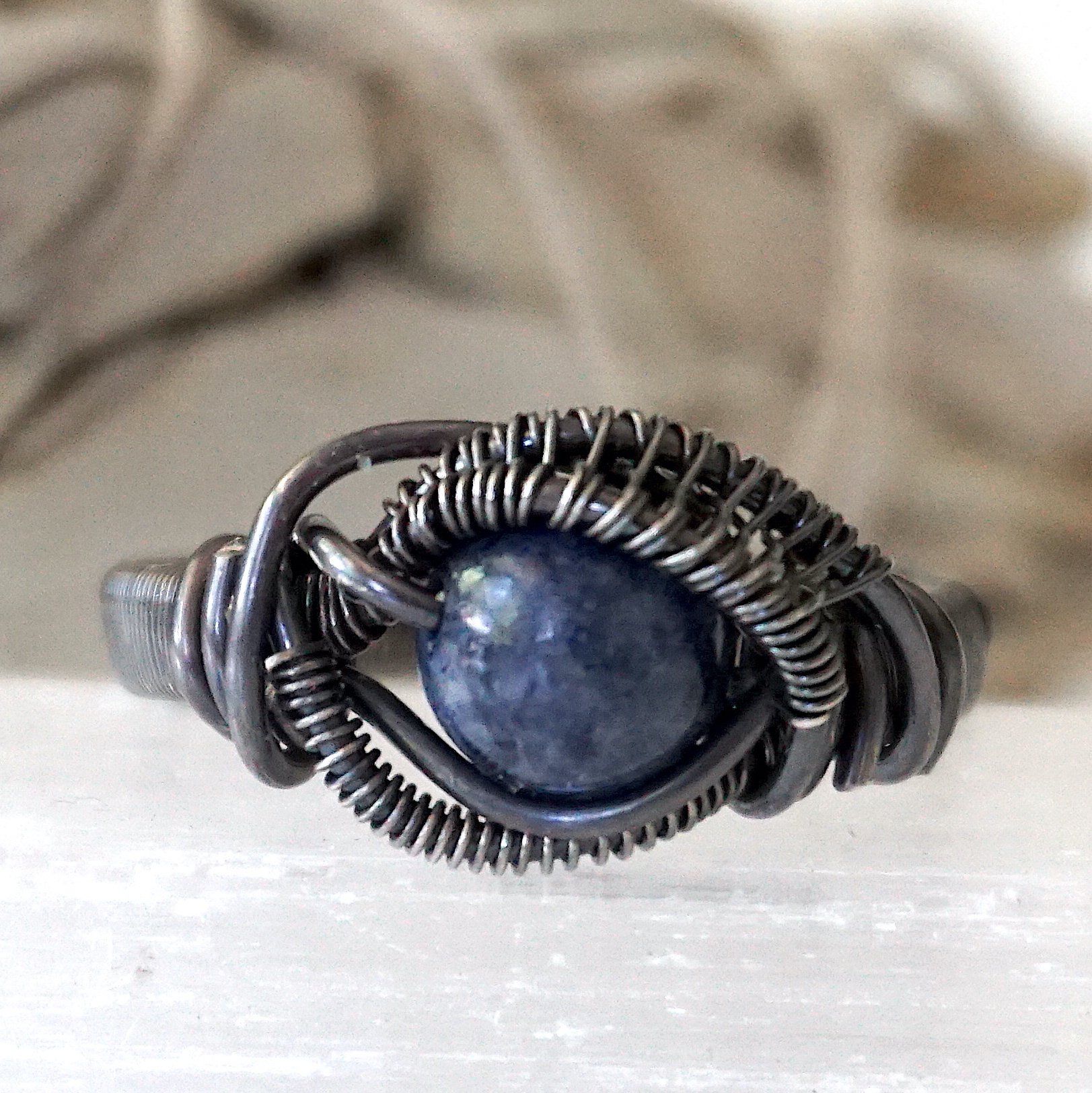 Handmade Sterling Silver Wire Wrapped Raw Sapphire Ring - Natural Blue Gemstone Jewelry for Women - Perfect for Boho Chic, Wedding & Everyday Wear
