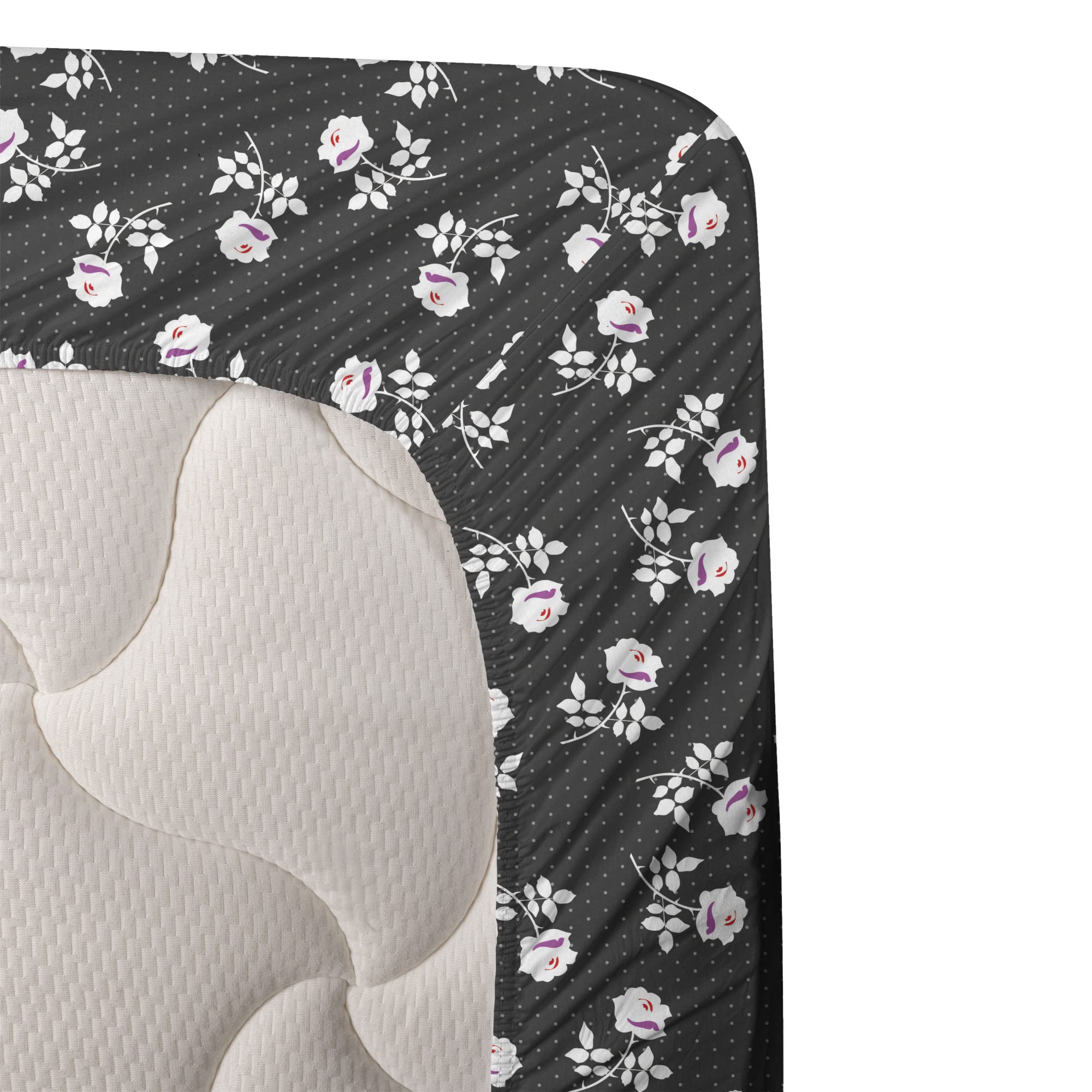 Ambesonne Floral King Sheet Set - 4 Piece Bedding with Flower Silhouettes & Mini Polka Dots Design, Includes Fitted Sheet, Flat Sheet & 2 Pillowcases, Dark Taupe Grey Fuchsia - Perfect for Master Bedroom, Guest Room & Cozy Home Decor