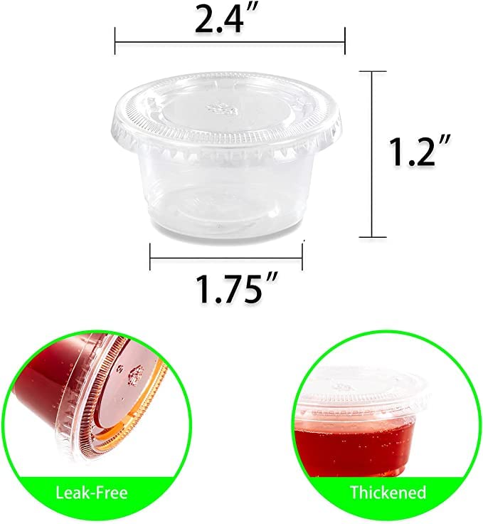 200-Pack 2 oz Disposable Plastic Jello Shot Cups with Leak-Proof Lids - Condiment Containers for Sauces, Souffle, Food Samples, Pills - Perfect for Parties, Catering & Takeout