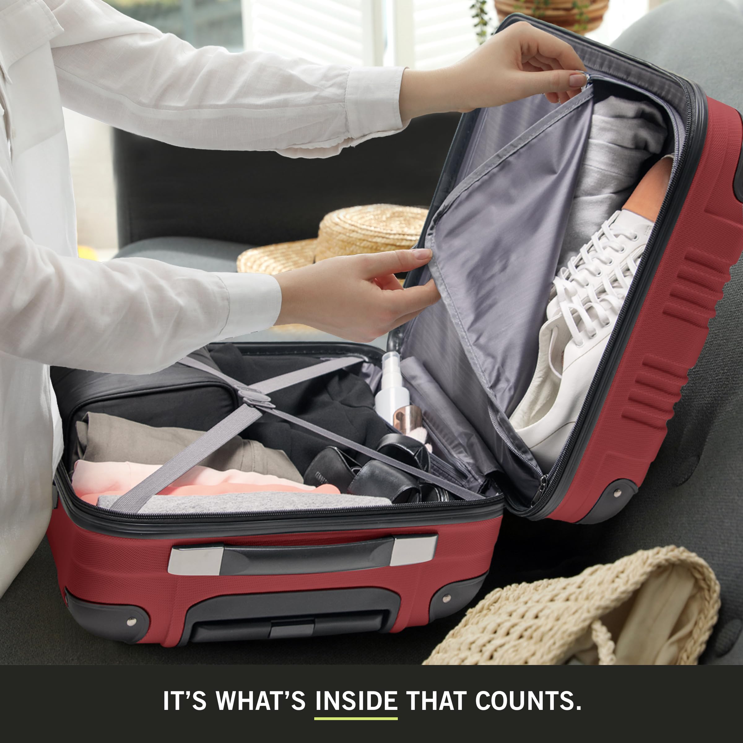Kenneth Cole REACTION Out of Bounds Lightweight Hardshell 4-Wheel Spinner Luggage Carry On - 20 Inch Scarlet Red Suitcase for Travel, Business Trips & Weekend Getaways
