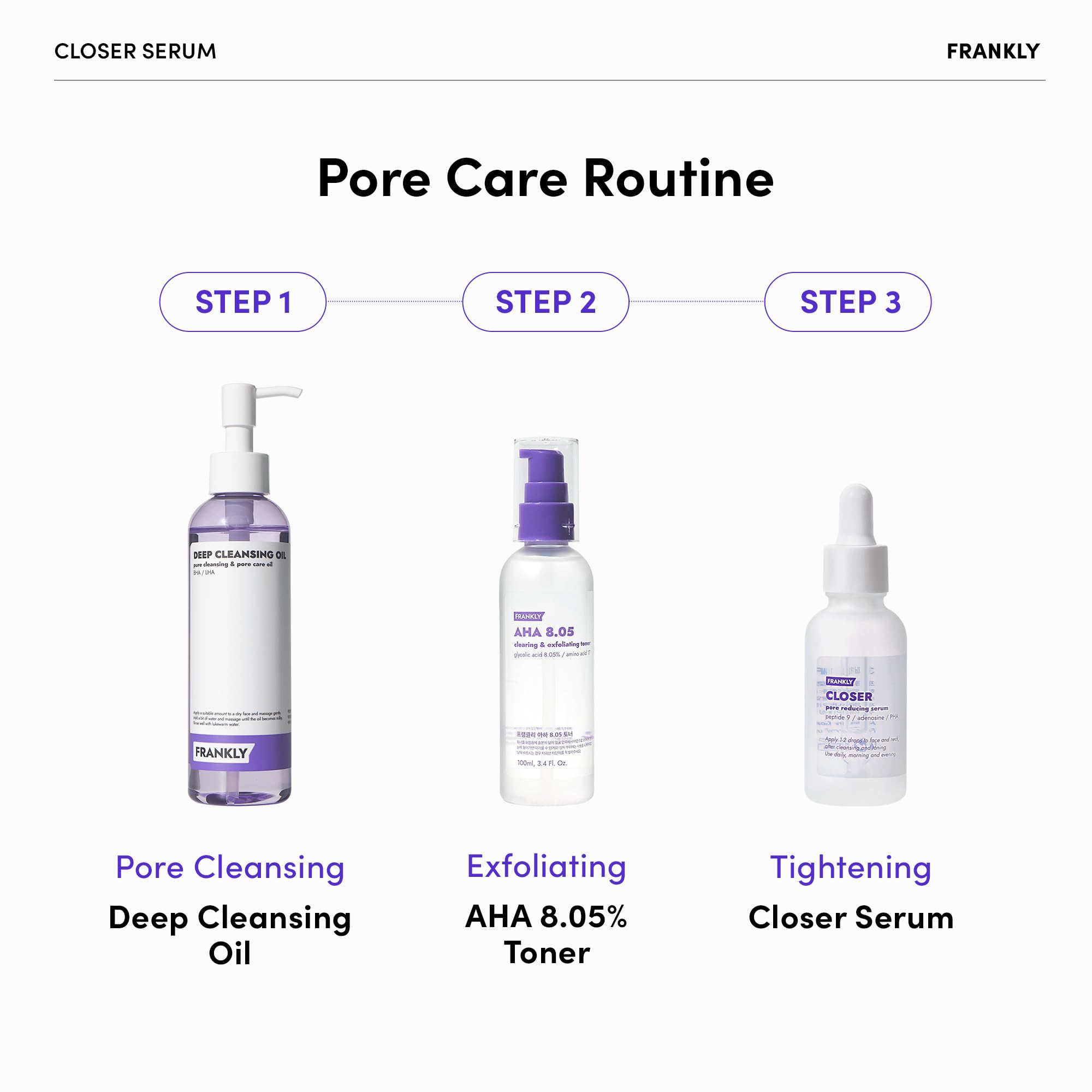 Frankly Ultimate Pore Care Set Mega Jumbo - Deep Cleansing Oil, Closer Serum, AHA 8.05% Toner | BHA & LHA Pore Purifying Cleanser, Peptide Serum | Vegan, Cruelty-Free Skincare for Oily & Acne-Prone Skin | Perfect for Daily Face Cleansing & Pore Minimizing Routine