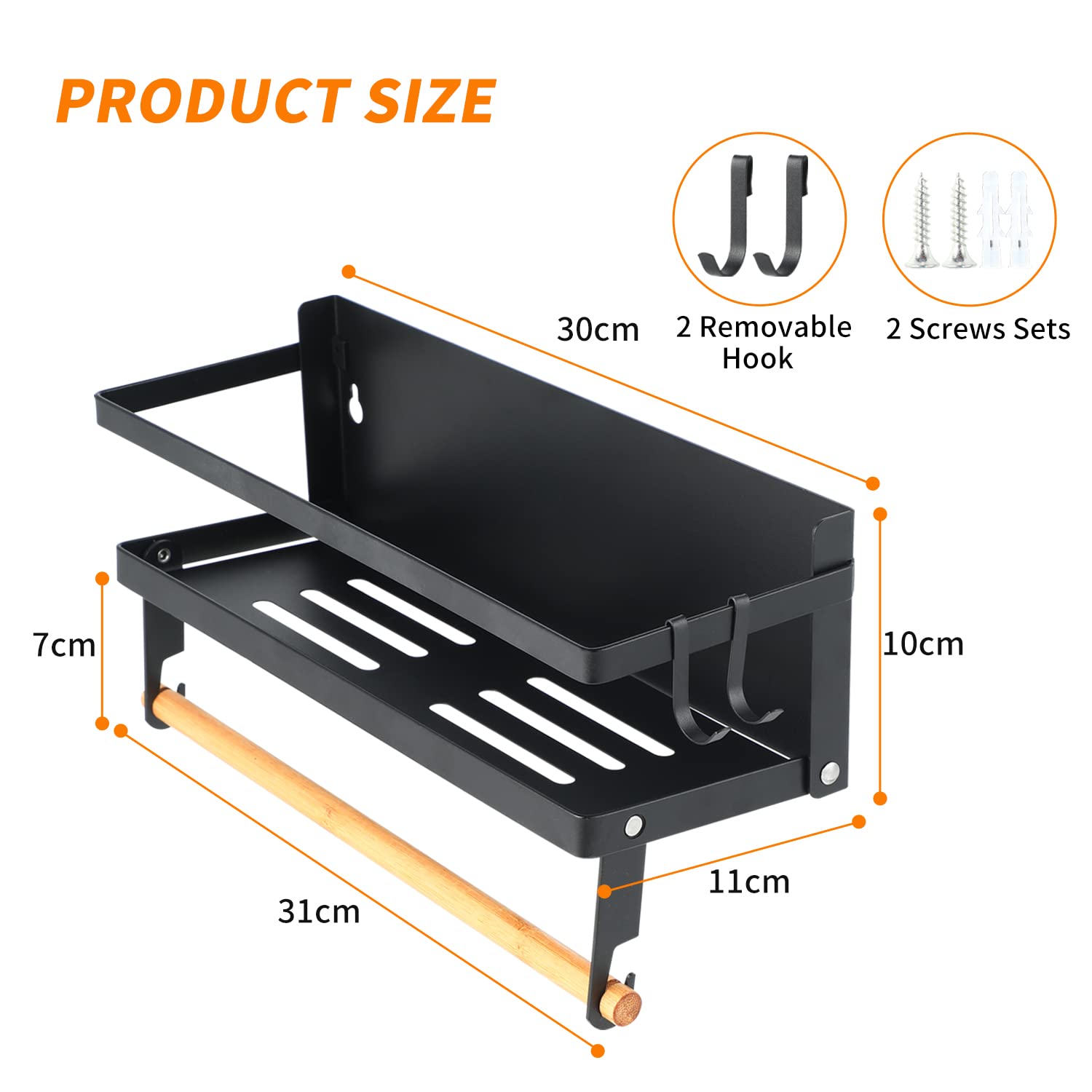 Aitmexcn Magnetic Spice Rack with Paper Towel Holder - Wall Mounted Spice Organizer Shelf for Kitchen, Pantry & RV - Space Saving Seasoning Storage Solution for Home Cooking & Camping