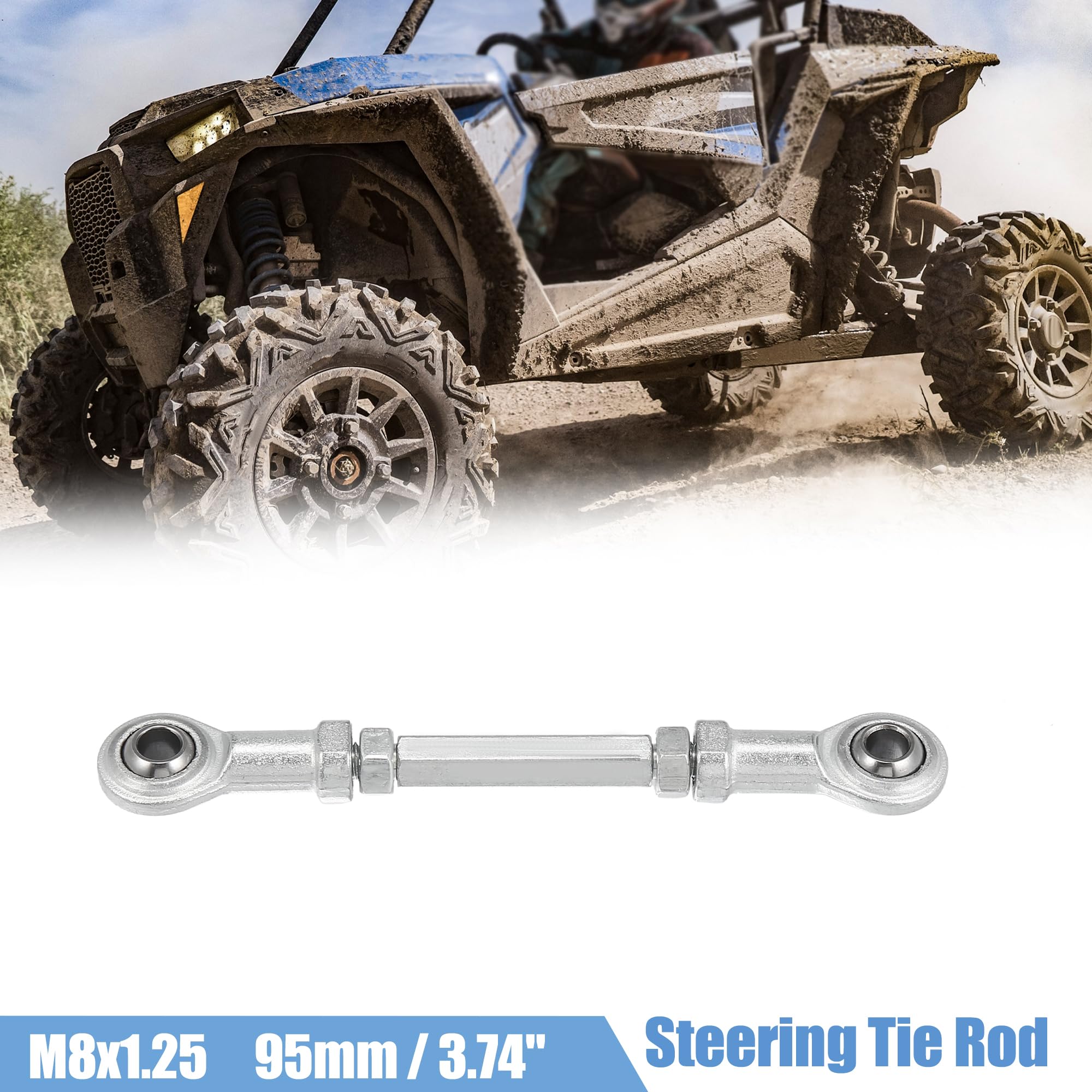 Motoforti 2-Piece 95mm Adjustable Steering Tie Rod Ball Joint with 8mm Hole - Compatible with 49cc Electric ATV & Go Kart - Silver Tone Steering Suspension Upgrade for Enhanced Control & Durability - Perfect for Off-Roading, Racing & DIY Kart Maintenance