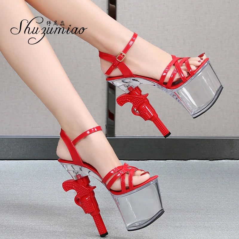 Sexy 17cm High Heel Platform Sandals for Women - Red Stiletto Wedding Shoes with Pistol Heel for Brides, Models & Evening Parties | Perfect for Prom, Runway Shows & Special Occasions
