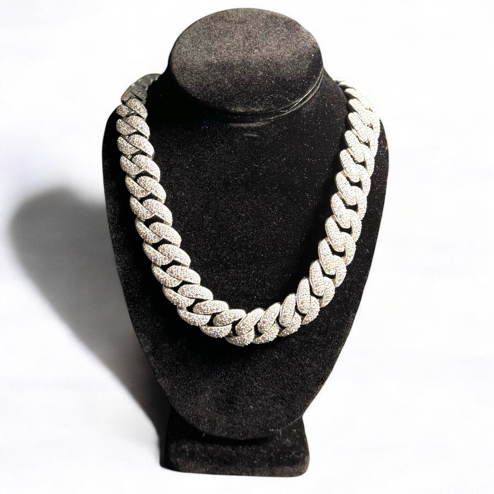 23mm Moissanite Mosaic Cuban Link Chain - 925 Sterling Silver Men's Jewelry for Gifts, Parties & Special Occasions
